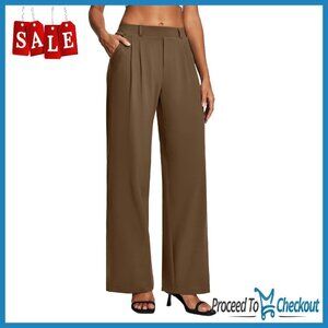 Stretchy Pull-On Wide Leg Work Pants High Waist 4-Way Stretch Fabric